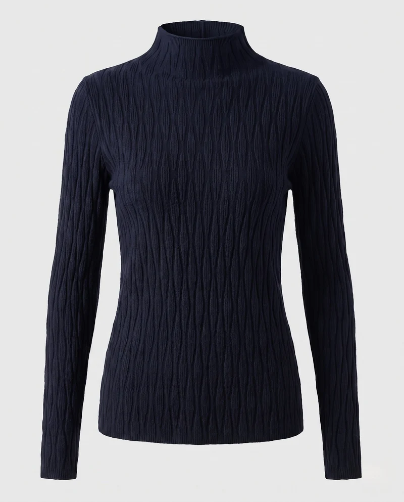 Damen Feinstrick-Mockneck-Pullover mit feiner Struktur und körperumspielender Silhouette Nord Taschen