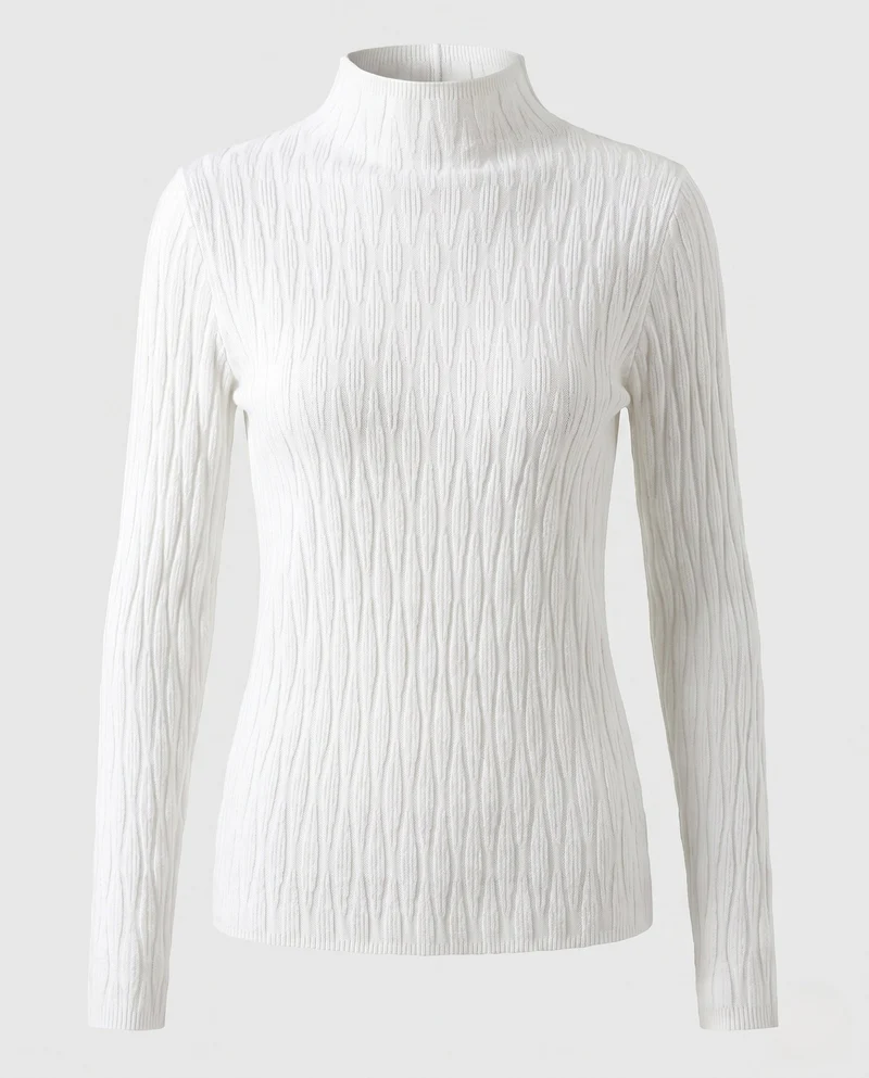 Damen Feinstrick-Mockneck-Pullover mit feiner Struktur und körperumspielender Silhouette Nord Taschen
