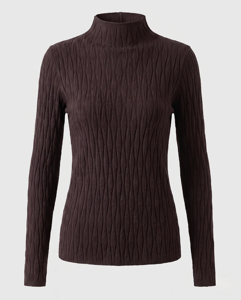 Damen Feinstrick-Mockneck-Pullover mit feiner Struktur und körperumspielender Silhouette Nord Taschen
