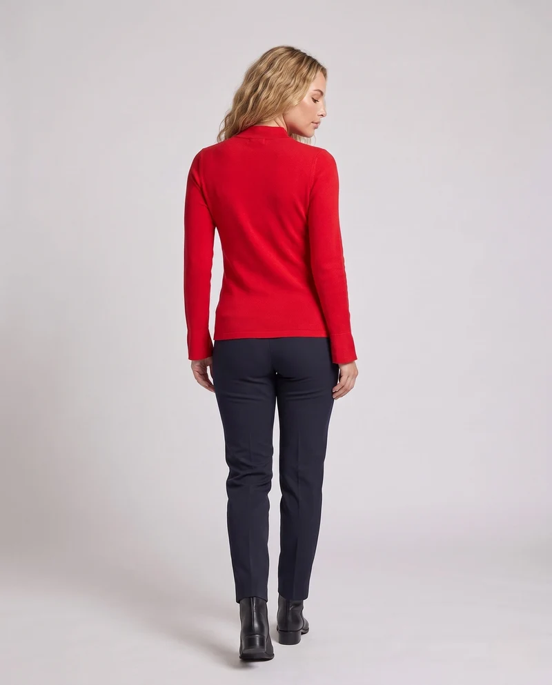 Damen Feinstrick-Longsleeve mit kurzem Stehkragen Schlitzknopf und ausgestelltem Ärmelsaum Nord Taschen