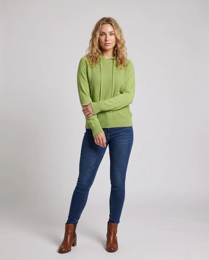 Damen Feinstrick-Kapuzenpullover mit strukturierter Piqué-Optik und lässiger Passform Nord Taschen