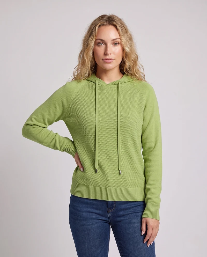 Damen Feinstrick-Kapuzenpullover mit strukturierter Piqué-Optik und lässiger Passform Nord Taschen