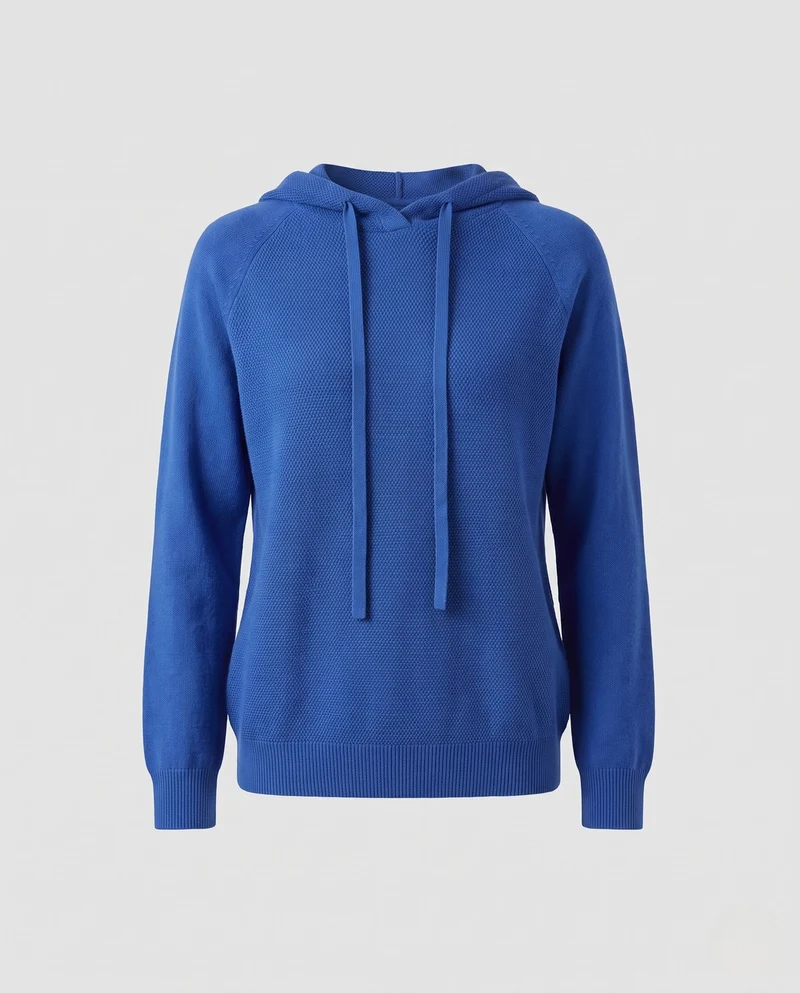 Damen Feinstrick-Kapuzenpullover mit strukturierter Piqué-Optik und lässiger Passform Nord Taschen