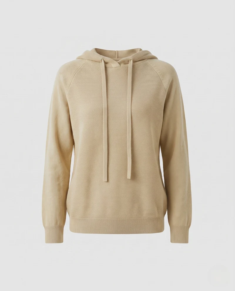 Damen Feinstrick-Kapuzenpullover mit strukturierter Piqué-Optik und lässiger Passform Nord Taschen