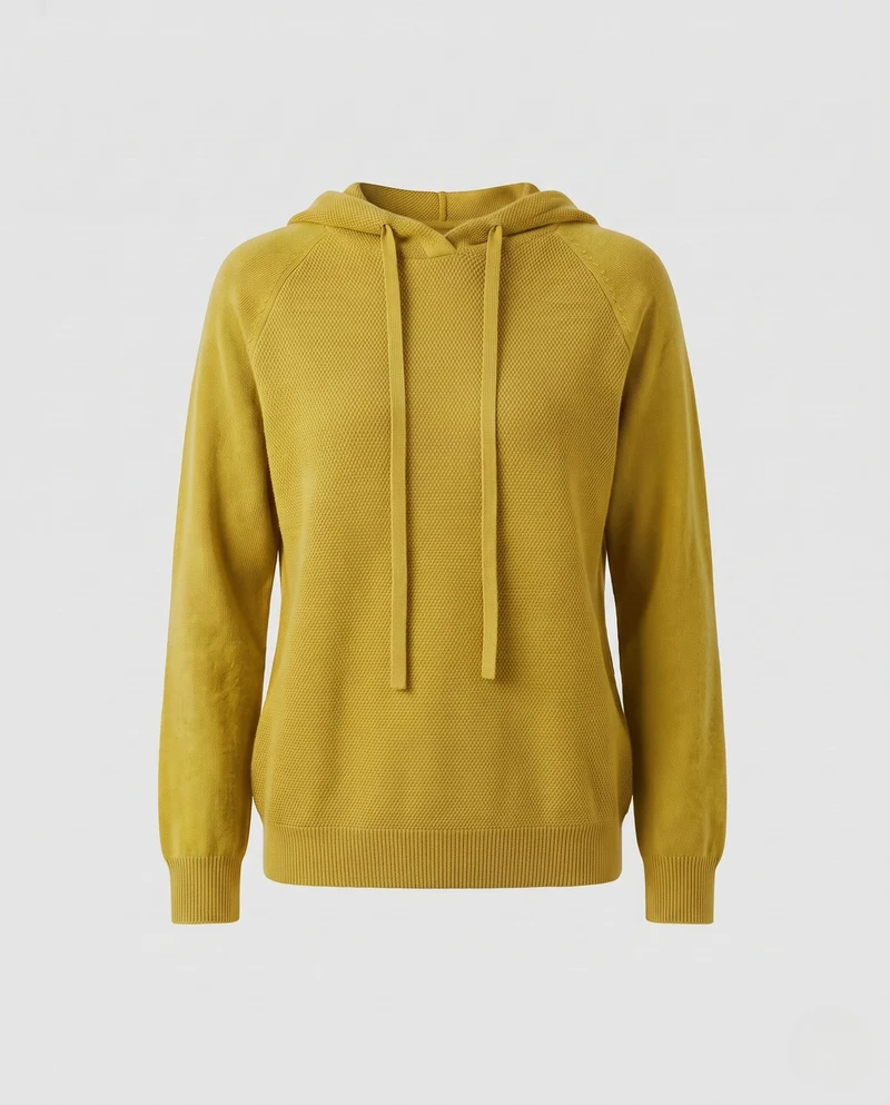 Damen Feinstrick-Kapuzenpullover mit strukturierter Piqué-Optik und lässiger Passform Nord Taschen