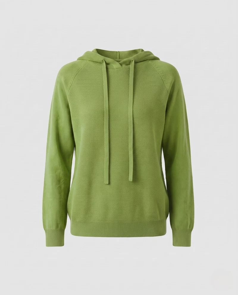 Damen Feinstrick-Kapuzenpullover mit strukturierter Piqué-Optik und lässiger Passform Nord Taschen