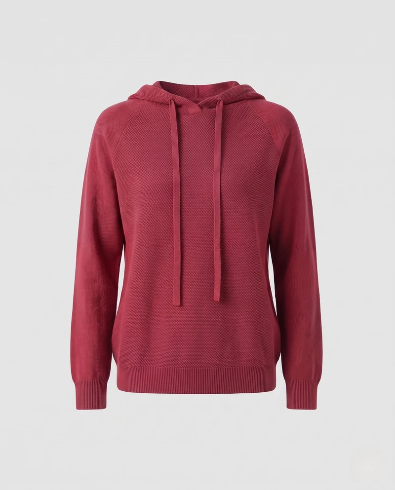 Damen Feinstrick-Kapuzenpullover mit strukturierter Piqué-Optik und lässiger Passform Nord Taschen