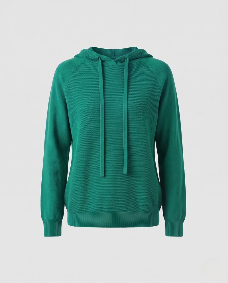 Damen Feinstrick-Kapuzenpullover mit strukturierter Piqué-Optik und lässiger Passform Nord Taschen