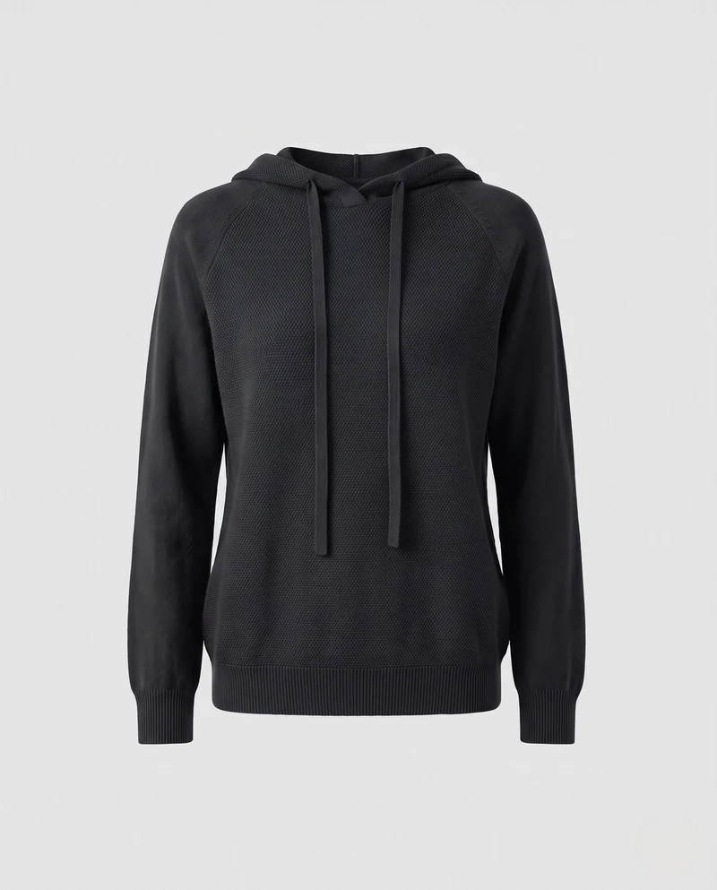 Damen Feinstrick-Kapuzenpullover mit strukturierter Piqué-Optik und lässiger Passform Nord Taschen