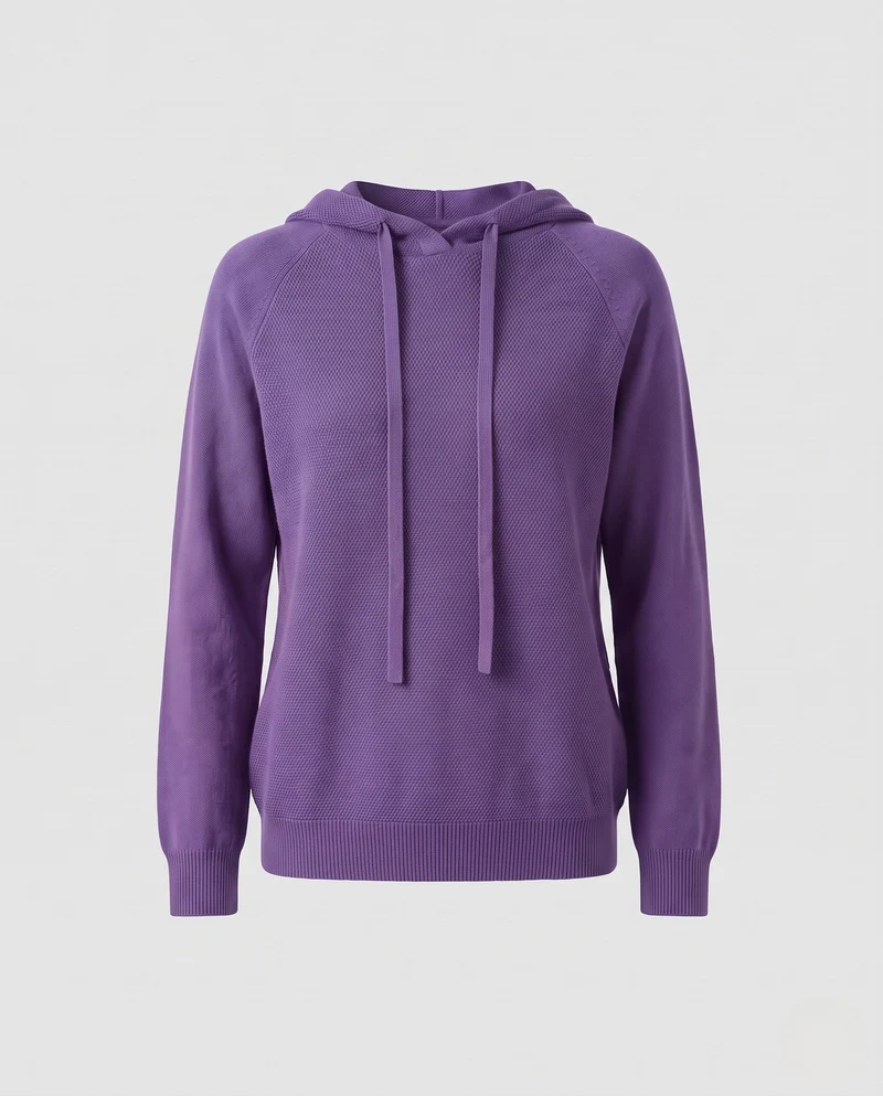 Damen Feinstrick-Kapuzenpullover mit strukturierter Piqué-Optik und lässiger Passform Nord Taschen