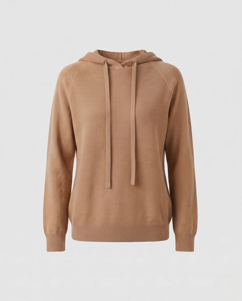 Damen Feinstrick-Kapuzenpullover mit strukturierter Piqué-Optik und lässiger Passform Nord Taschen
