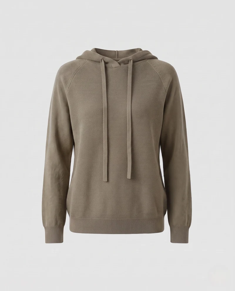 Damen Feinstrick-Kapuzenpullover mit strukturierter Piqué-Optik und lässiger Passform Nord Taschen
