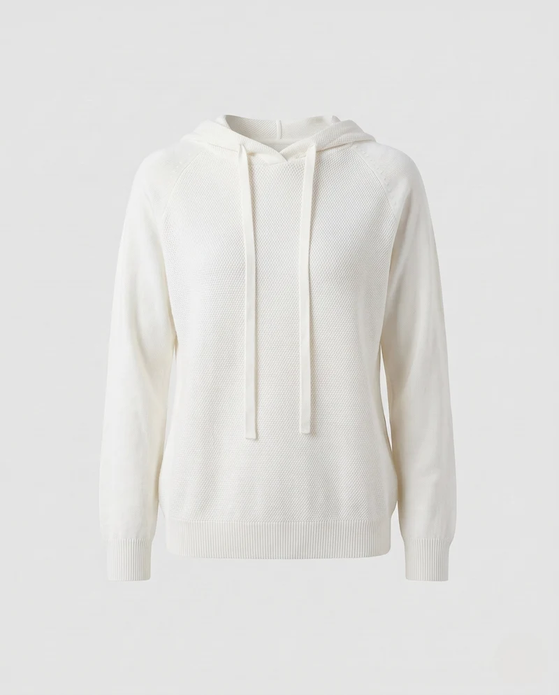 Damen Feinstrick-Kapuzenpullover mit strukturierter Piqué-Optik und lässiger Passform Nord Taschen