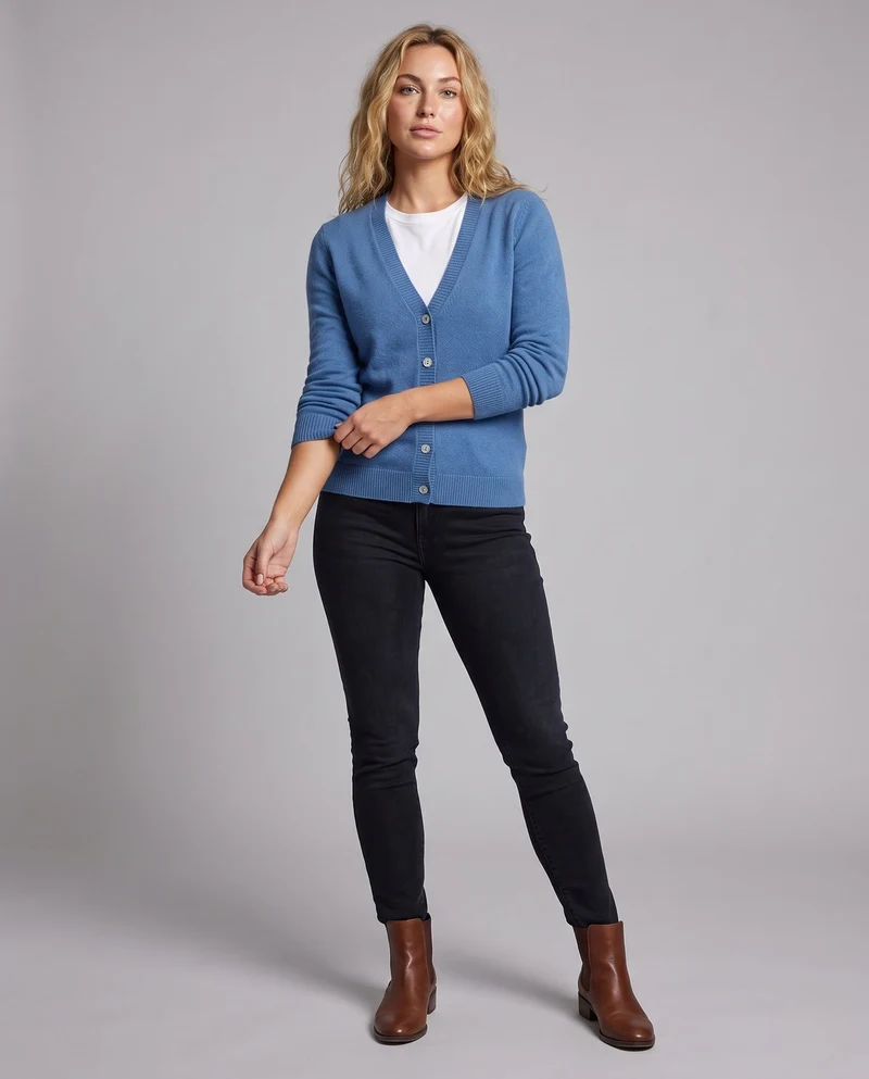 Damen Feinstrick-Knopfcardigan mit tiefem V‑Ausschnitt und kaschmirähnlicher Weichheit Nord Taschen