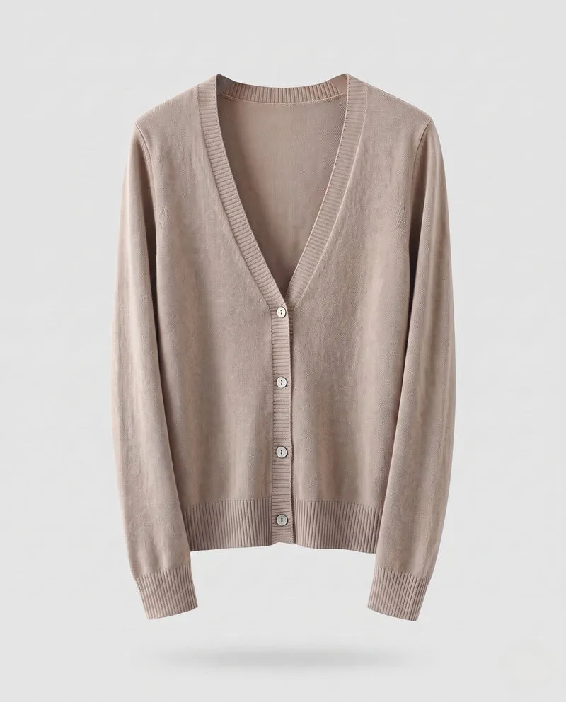 Damen Feinstrick-Knopfcardigan mit tiefem V‑Ausschnitt und kaschmirähnlicher Weichheit Nord Taschen