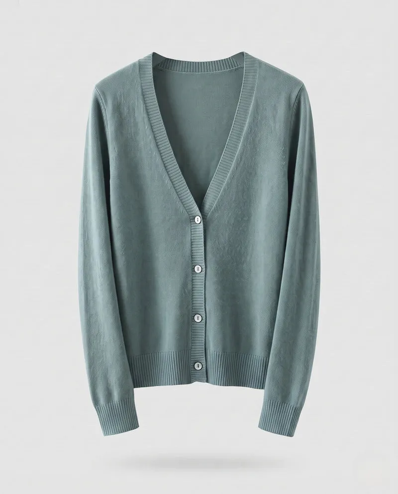 Damen Feinstrick-Knopfcardigan mit tiefem V‑Ausschnitt und kaschmirähnlicher Weichheit Nord Taschen