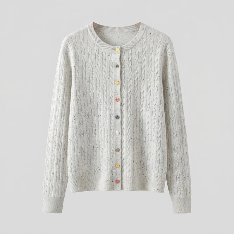 Damen Feinstrick-Cardigan mit Zopfmuster und bunten Knöpfen Nord Taschen
