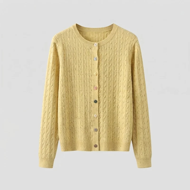 Damen Feinstrick-Cardigan mit Zopfmuster und bunten Knöpfen Nord Taschen