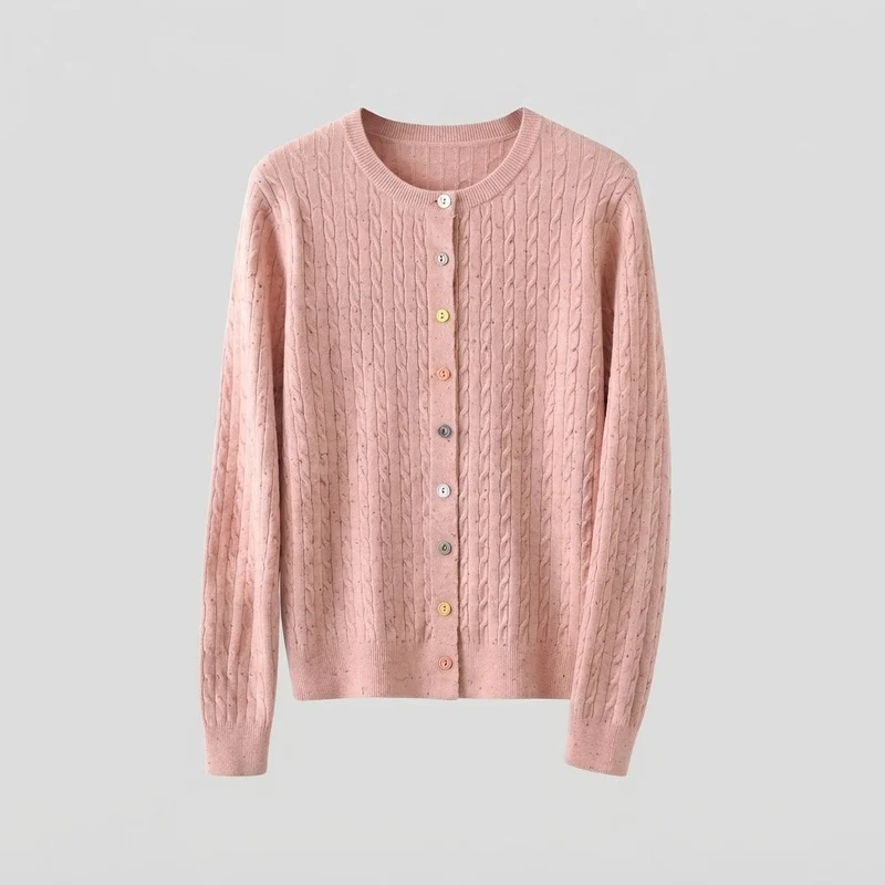 Damen Feinstrick-Cardigan mit Zopfmuster und bunten Knöpfen Nord Taschen