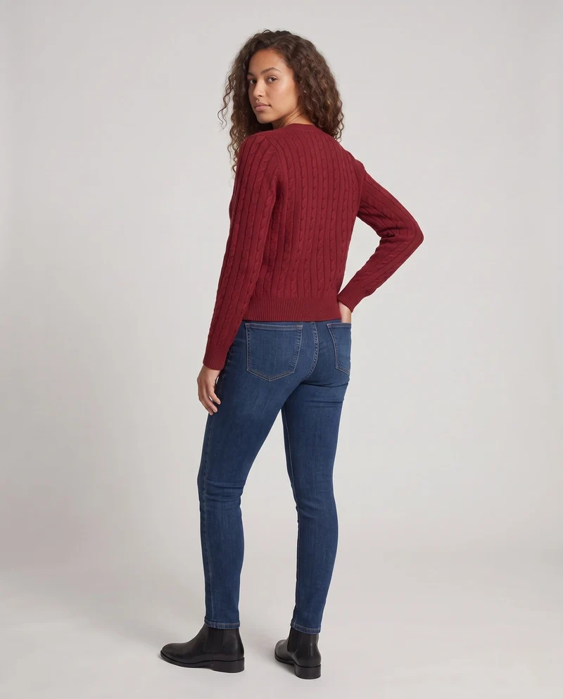 Damen Kurzgeschnittener Zopfmuster-Cardigan mit Kordelzug und Hornknopfleiste Nord Taschen