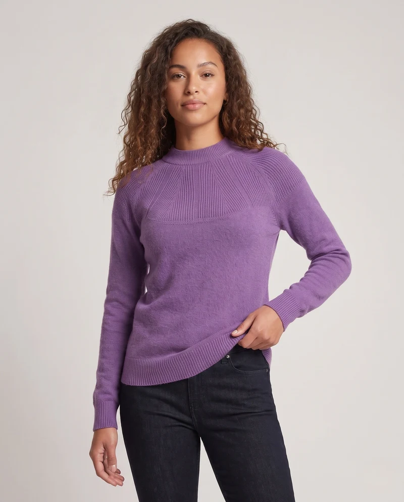 Damen Kaschmir-Optik Feinstrickpullover mit strukturierter Passe und Rundhalsausschnitt Nord Taschen