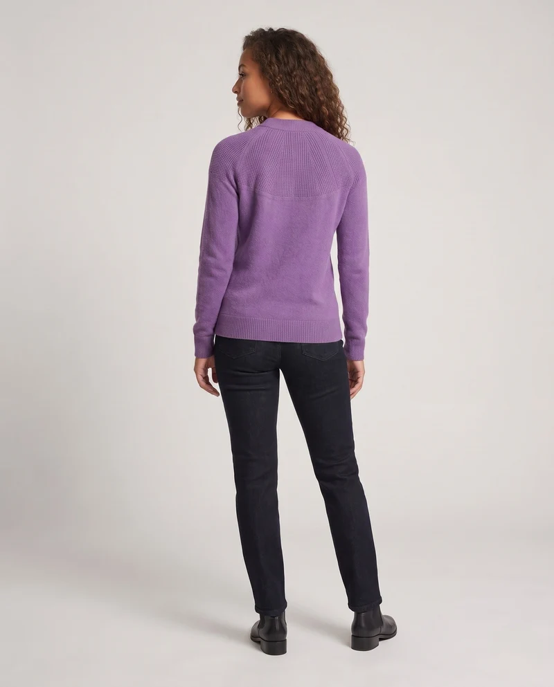Damen Kaschmir-Optik Feinstrickpullover mit strukturierter Passe und Rundhalsausschnitt Nord Taschen