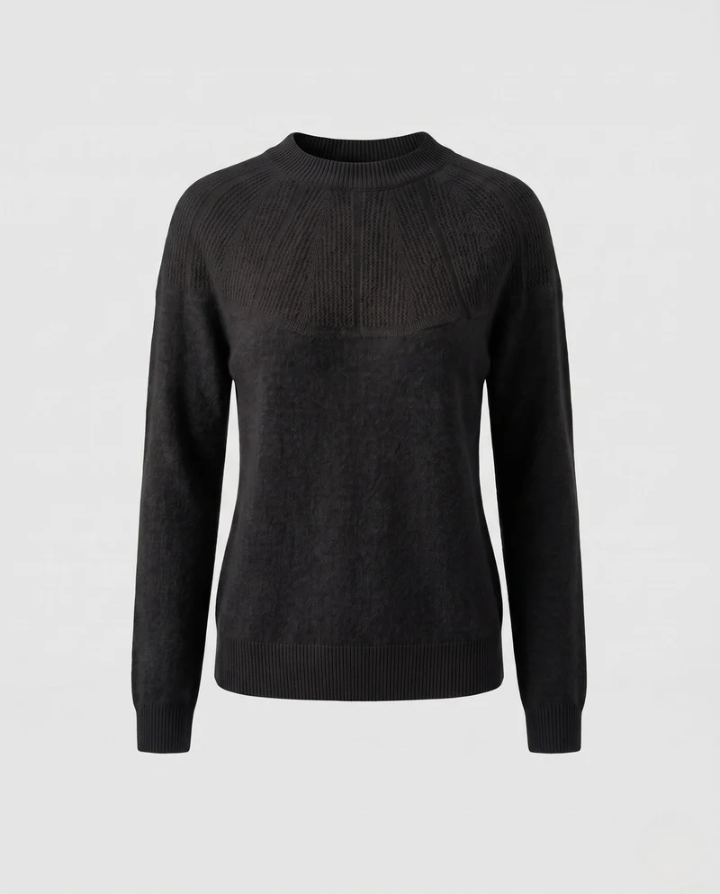 Damen Kaschmir-Optik Feinstrickpullover mit strukturierter Passe und Rundhalsausschnitt Nord Taschen