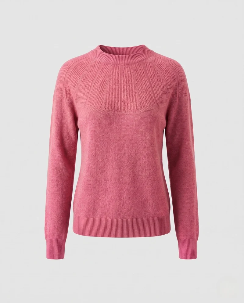 Damen Kaschmir-Optik Feinstrickpullover mit strukturierter Passe und Rundhalsausschnitt Nord Taschen