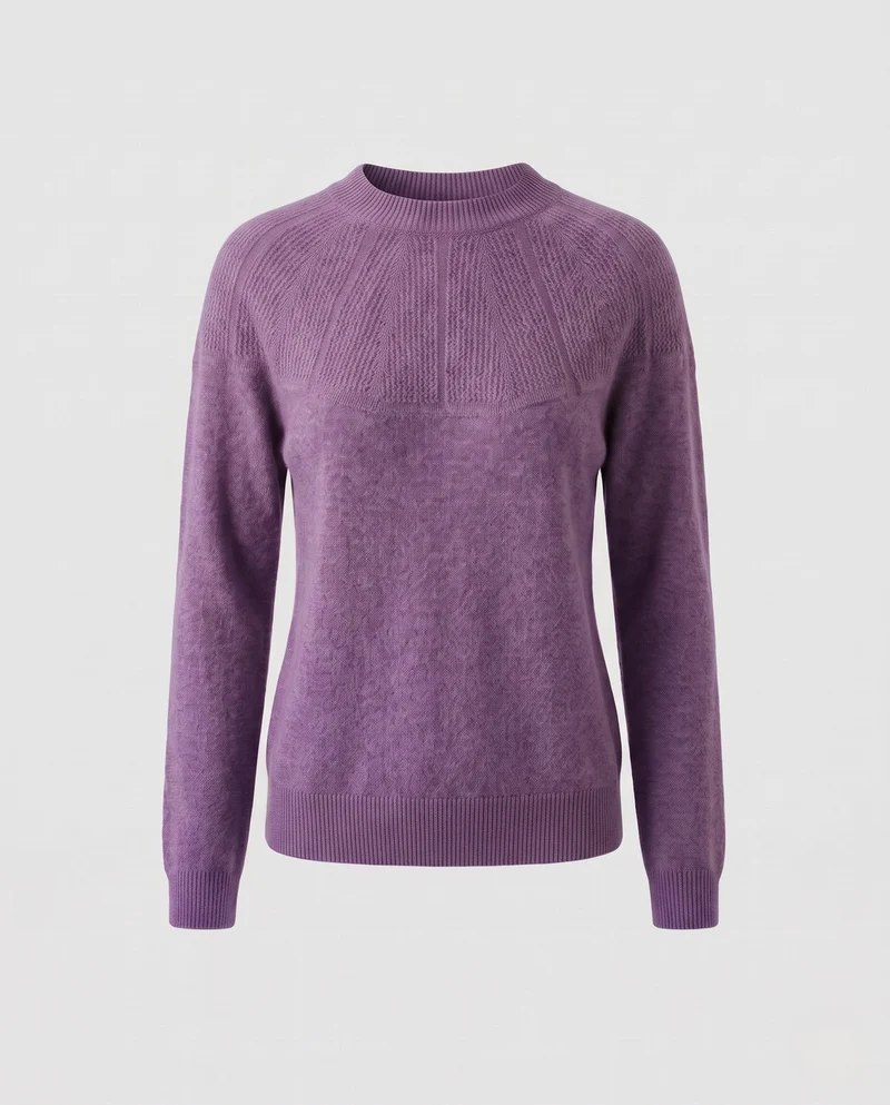 Damen Kaschmir-Optik Feinstrickpullover mit strukturierter Passe und Rundhalsausschnitt Nord Taschen