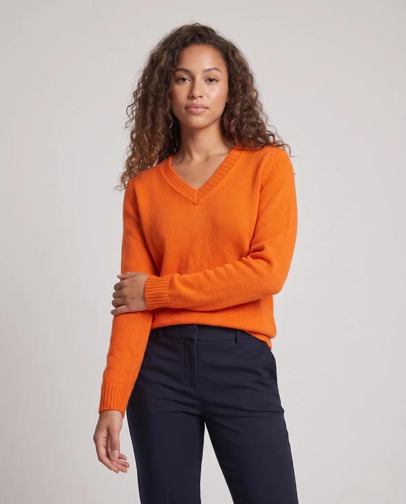 Damen Kaschmir‑Optik Feinstrickpullover mit V‑Ausschnitt und leichtem Mohair‑Finish Nord Taschen