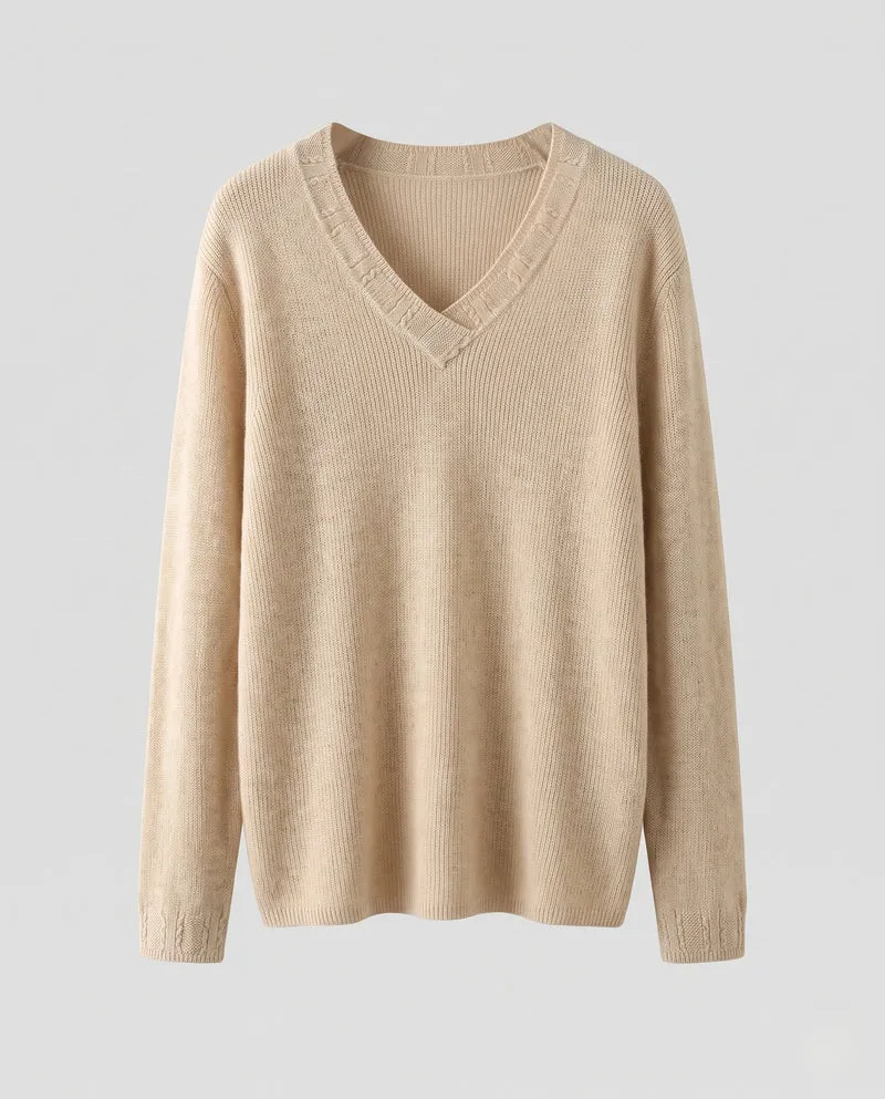 Damen Kaschmir‑Optik Feinstrickpullover mit V‑Ausschnitt und leichtem Mohair‑Finish Nord Taschen