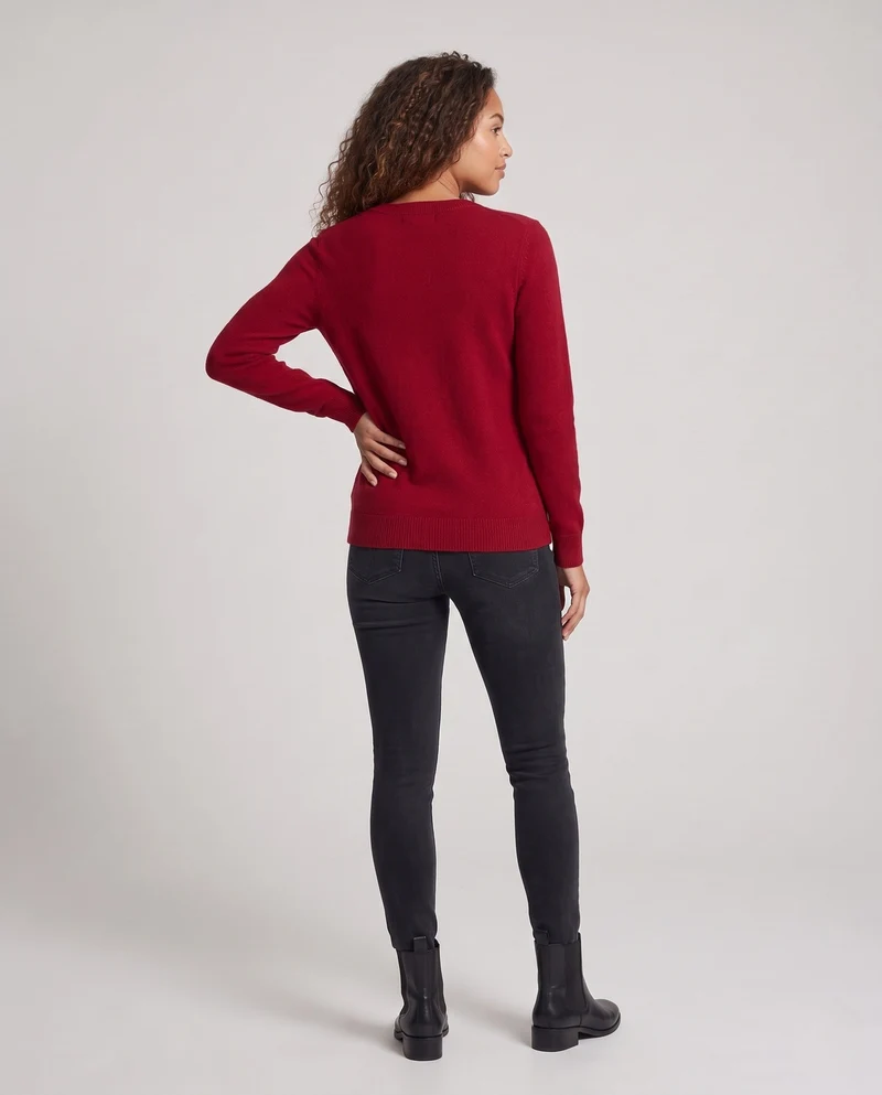 Damen Kaschmir‑Optik Feinstrickpullover mit Strass‑Federmotiv und Rundhalsausschnitt Nord Taschen