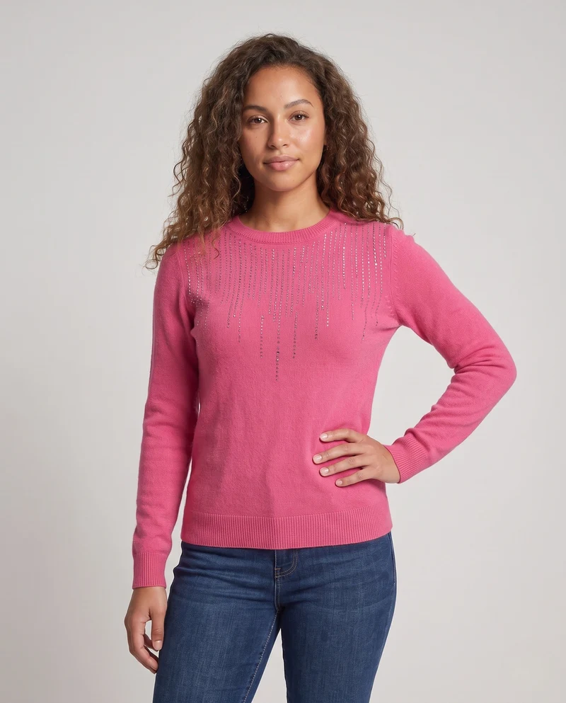 Damen Kaschmir‑Optik Feinstrickpullover mit Strass‑Schmetterlingsmotiven und Rundhals Nord Taschen