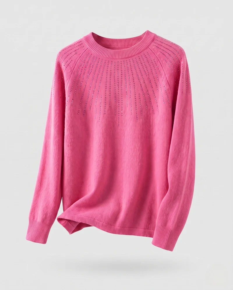 Damen Kaschmir‑Optik Feinstrickpullover mit Strass‑Schmetterlingsmotiven und Rundhals Nord Taschen