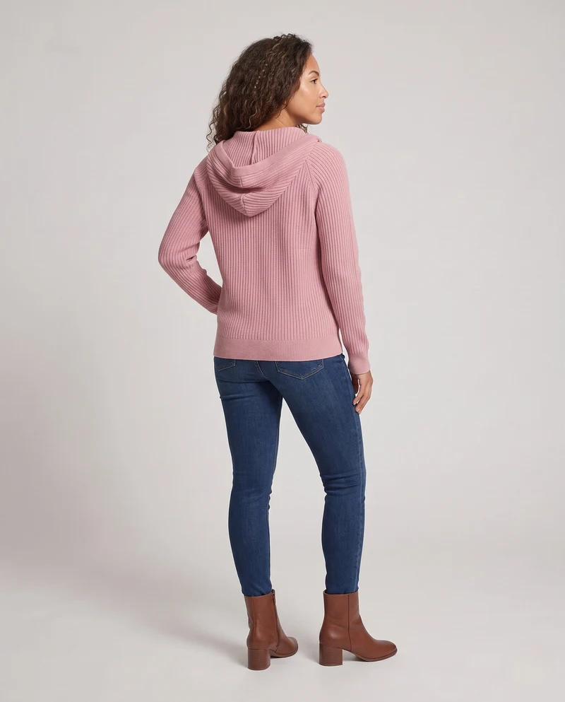 Damen Kaschmir-Optik Feinstrick-Pullover mit halbem Reißverschluss und feiner Rippenstruktur Nord Taschen