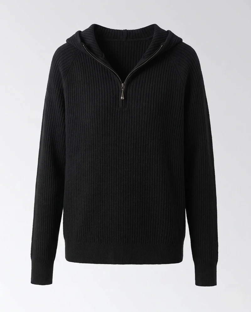Damen Kaschmir-Optik Feinstrick-Pullover mit halbem Reißverschluss und feiner Rippenstruktur Nord Taschen