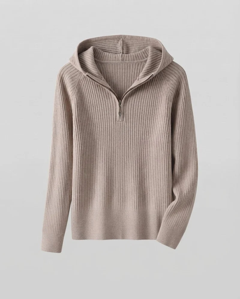 Damen Kaschmir-Optik Feinstrick-Pullover mit halbem Reißverschluss und feiner Rippenstruktur Nord Taschen