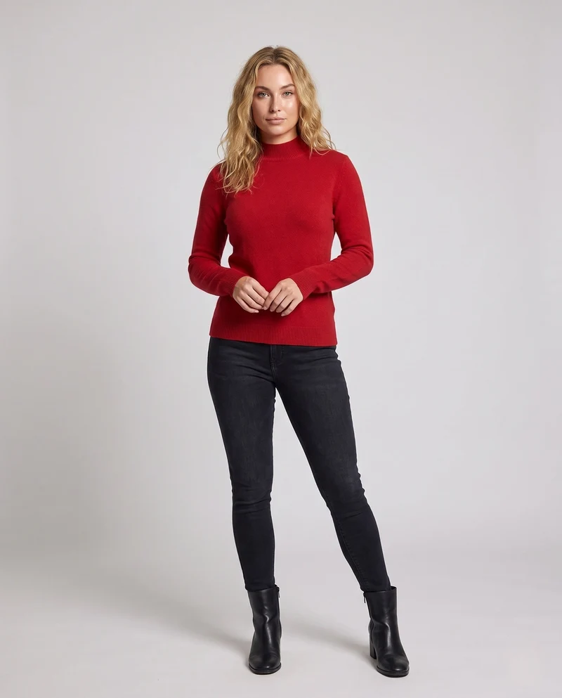 Damen Kaschmir‑Look Mockneckpullover mit extrafeinem Flor und schmaler Silhouette Nord Taschen