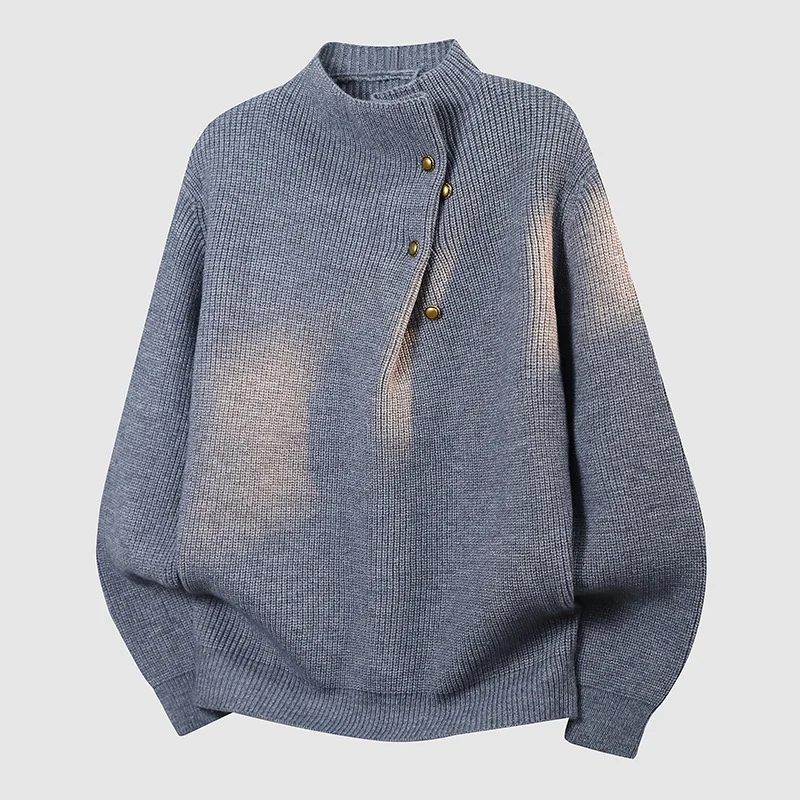 Damen Oversized Feinstrick-Pullover mit asymmetrischer Knopfleiste und Stehkragen Nord Taschen