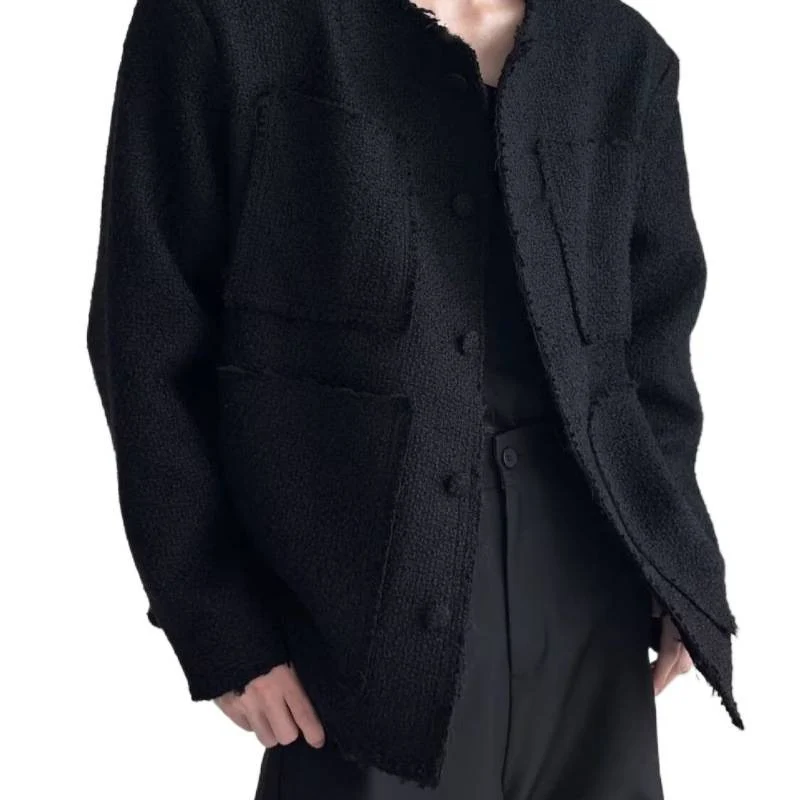 Damen Oversized Bouclé-Jacke ohne Kragen mit aufgesetzten Taschen und Raw‑Edge-Details Nord Taschen