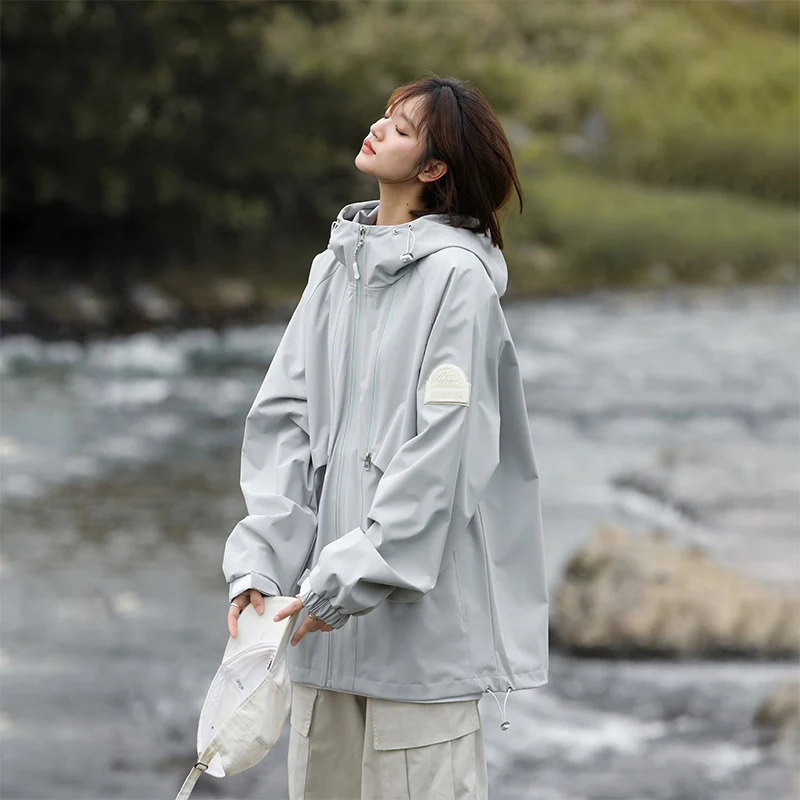 Damen Leichte Wasserabweisende Oversized Funktions-Outdoorjacke mit Kapuze Nord Taschen