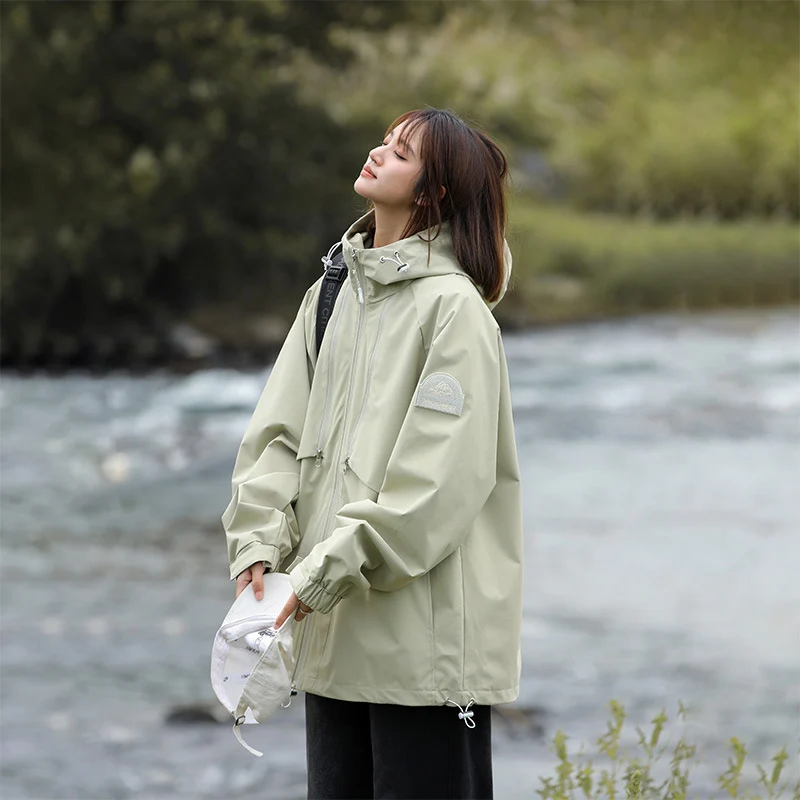 Damen Leichte Wasserabweisende Oversized Funktions-Outdoorjacke mit Kapuze Nord Taschen
