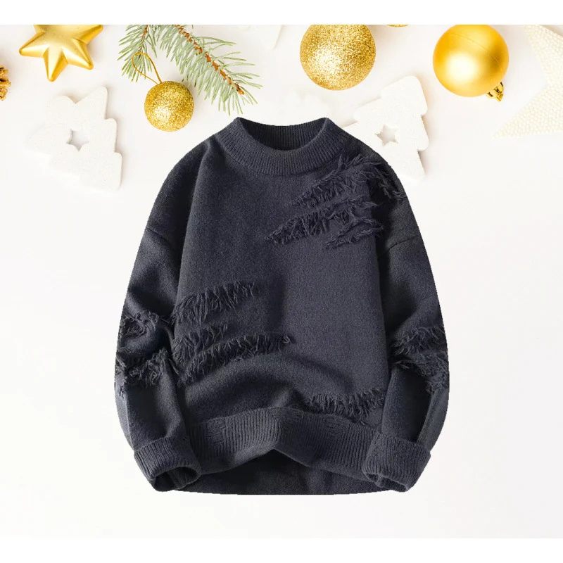 Damen Kurz geschnittener kuscheliger Strickpullover mit Fransen‑Einsätzen und Stehkragen Nord Taschen