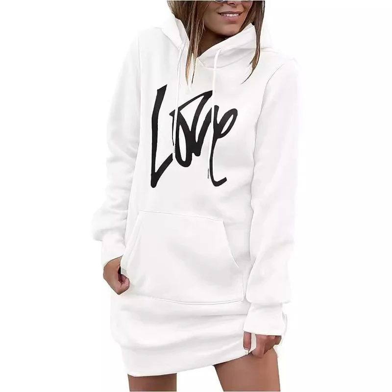 Damen Fleece-Kapuzenkleid mit Kängurutasche, Daumenlochärmeln und Oversize-Sweatshirt-Schnitt Nord Taschen