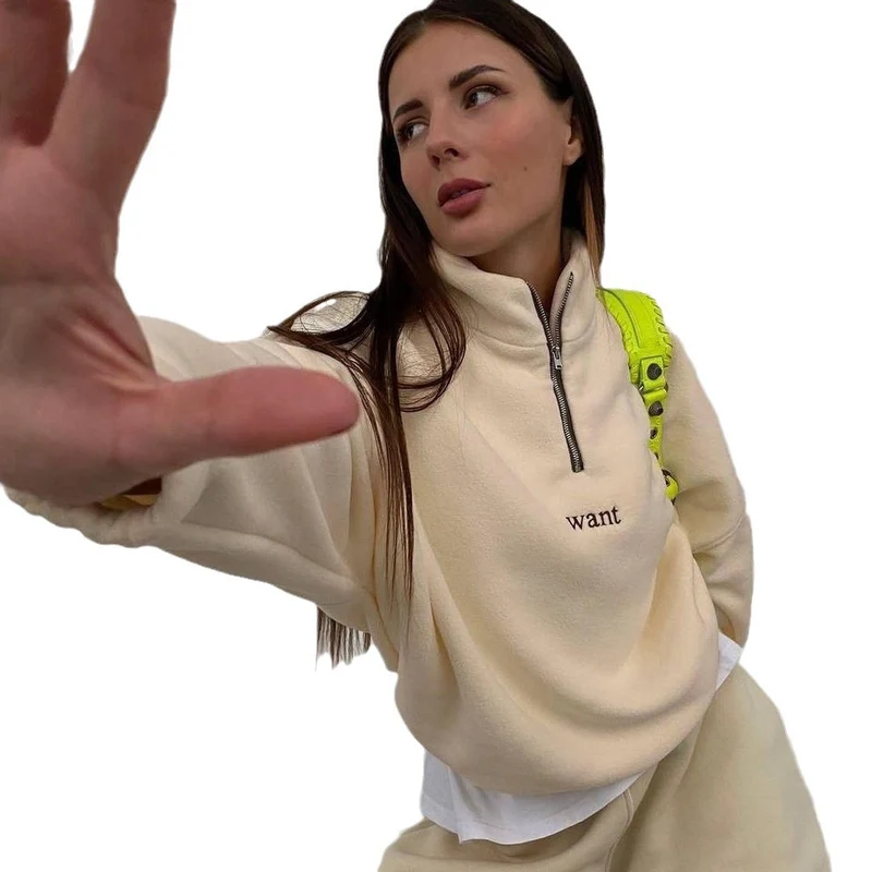 Damen Fleece-Halbzip-Sweatshirt oversized mit Stehkragen, Kängurutasche-Optik und elastischen Bündchen Nord Taschen