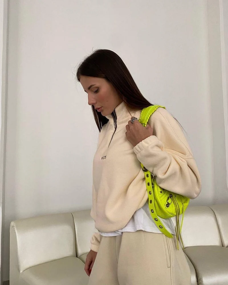 Damen Fleece-Halbzip-Sweatshirt oversized mit Stehkragen, Kängurutasche-Optik und elastischen Bündchen Nord Taschen