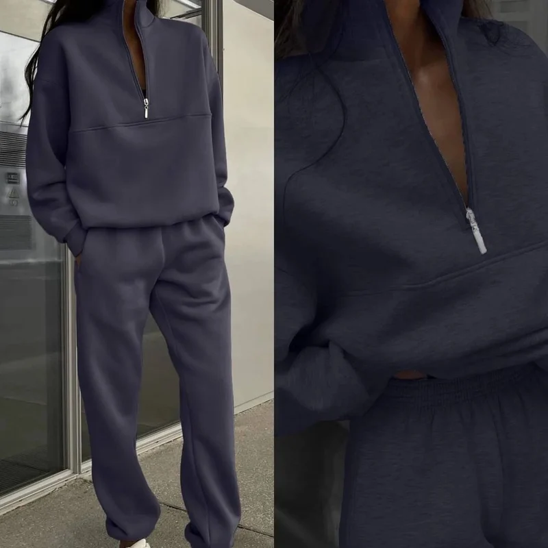 Damen Oversized Half-Zip Lounge-Set aus French-Terry mit hohem Stehkragen Nord Taschen