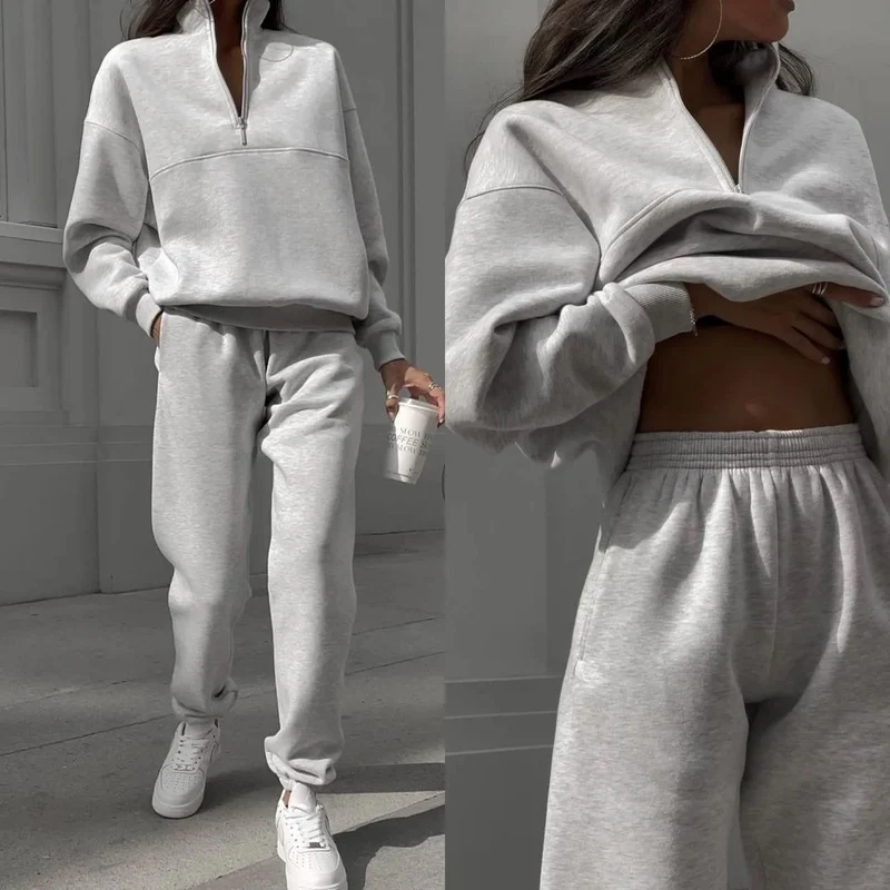 Damen Oversized Half-Zip Lounge-Set aus French-Terry mit hohem Stehkragen Nord Taschen