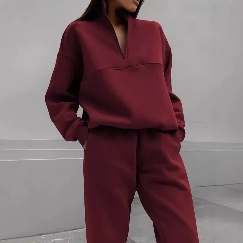 Damen Oversized Half-Zip Lounge-Set aus French-Terry mit hohem Stehkragen Nord Taschen