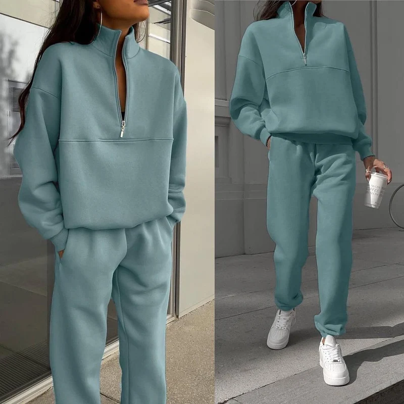 Damen Oversized Half-Zip Lounge-Set aus French-Terry mit hohem Stehkragen Nord Taschen